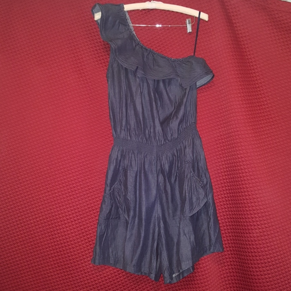 One sleeve denim romper